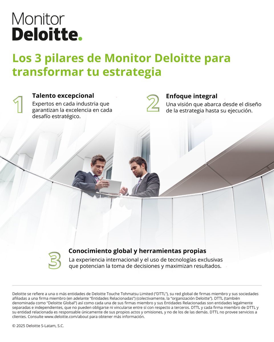 DeloitteMX's tweet photo. 🚀 Monitor Deloitte es el aliado estratégico que impulsa cambios transformadores en mercados globales, industrias y organizaciones. 

🟢 Conoce más: https://t.co/NMw1ydZa3e

#ConsultoríaEstratégica 
#MonitorDeloitte https://t.co/KpPJQZfWX7