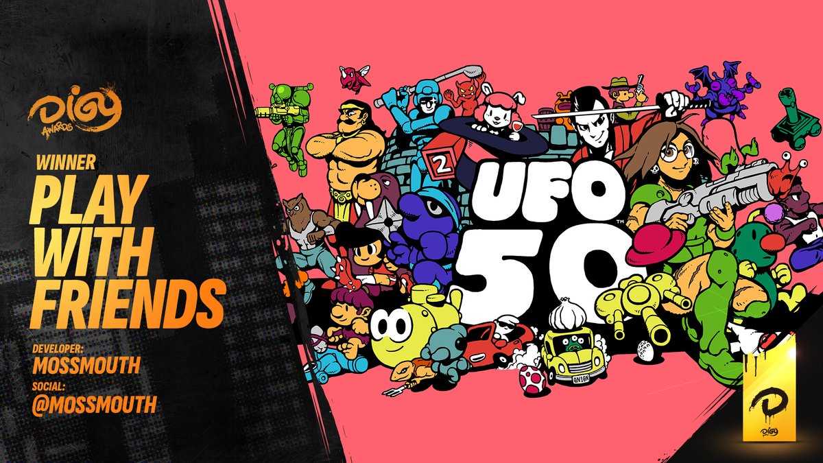 DIGYawards's tweet image. Congratulations to the Play with Friends winner from today's @digyawards
UFO 50
@mossmouth
🏆 Full list of winners posting to
digyawards.com
