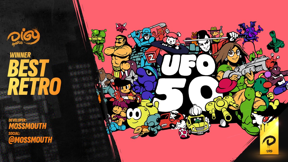 DIGYawards's tweet image. Congratulations to the Best Retro game winner from today's @digyawards
UFO 50
@mossmouth
🏆 Full list of winners posting to
digyawards.com