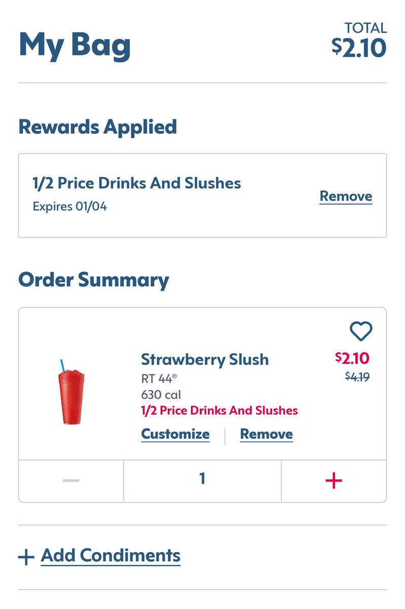 XsoDiamondYT's tweet photo. @sonicdrivein what's the point of having a 1/2 price drinks reward, when they're always half price on the App? There's no difference in price. You should at least make it so the Flavorista Favorites are also included in so it's worth using the reward. Otherwise it's just a waste. https://t.co/WiVotFMua4