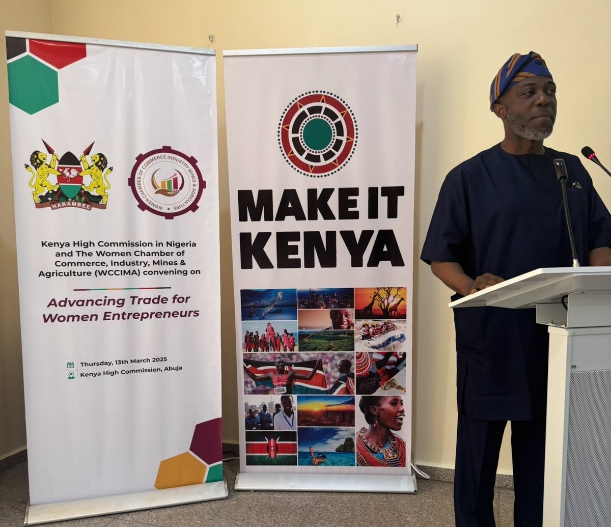 1/3. Today, the High Commission, in collaboration with the Women Chamber of Commerce, Industry, Mines&amp; Agriculture, convened a forum on ‘Advancing trade for Women Entrepreneurs’ to bolster Kenya-Nigeria trade relations.
<a href="/ForeignOfficeKE/">State Department for Foreign Affairs | Kenya</a> 
<a href="/MakeItKenya/">Kenya Export Promotion and Branding Agency</a> 
<a href="/kenya_chamber/">Kenya Chamber</a> 
<a href="/WCCIMA_NG/">Women Chamber of Commerce, Industry, Mines & Agric</a>