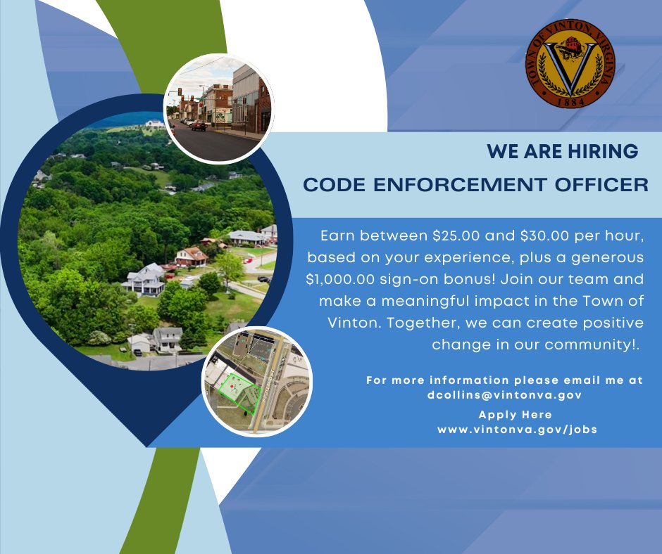 We are hiring! Please visit vintonva.gov/jobs for more information.