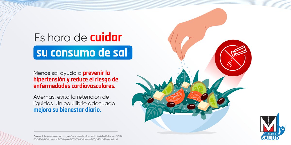 MenariniCA's tweet image. Reducir el consumo de sal es un pequeño cambio que puede hacer una gran diferencia para su salud. 🧂
💧 Cada grano cuenta cuando se trata de su salud.
#MenosSalMásSalud #CuidadoMenarini #BienestarDiario