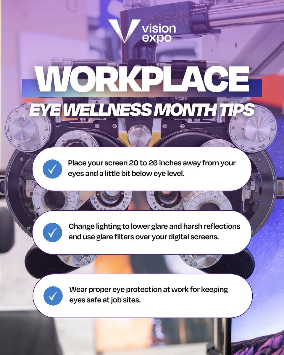 March is Workplace Eye Wellness Month, a perfect reminder to take care of your eyes—whether you're at a desk, in a lab, or on the go! 💻

Check out some easy tips to reduce eye strain, prevent fatigue, and keep your vision sharp.

More in @visionmonday: bit.ly/3DqWUlv