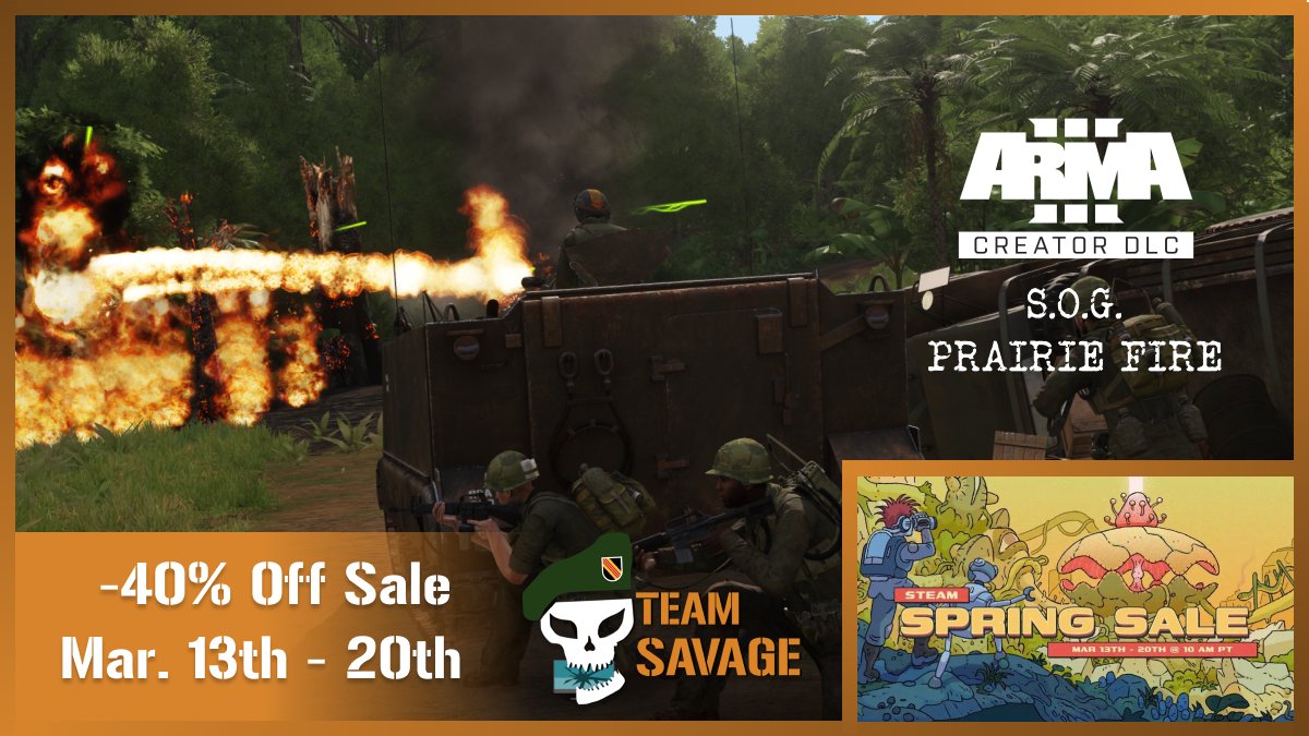 🚨 The #Steam Spring Sale just started🚨
S.O.G. Prairie Fire is 40% off from now till March 20th!
Get it here: sogpf.tiny.us/PF
If you've already got S.O.G. PF make sure you check out 
S.O.G. Nickel Steel our free mod: sogpf.tiny.us/NS