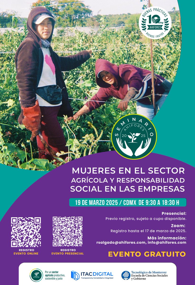 ✨ ¡Seminario Ahifores 2025 ✨

📅 Fecha: 19 de marzo de 2025
📍 Lugar: Ciudad de México 

✅ Registro evento Online: lnkd.in/e45Thetm

✅ Registro evento presencial: lnkd.in/e87UVmdx 

#MujeresenelCampo #agricultura #liderazgofemenino #seminariomujeres2025