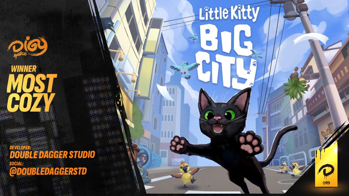 DIGYawards's tweet image. Congratulations to the Most Cozy game winner from today's @digyawards
Little Kitty, Big City
@doubledaggerstd
🏆 Full list of winners posting to
digyawards.com