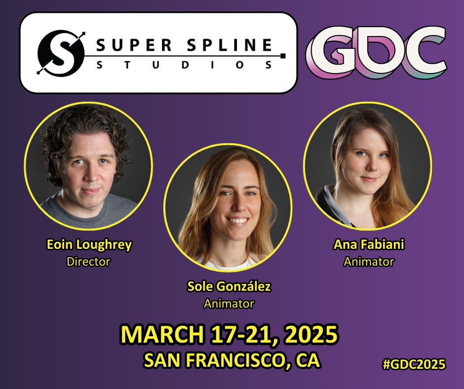 Super Spline Studios (@superspline) on Twitter photo Look out for the Super Spline crew at GDC next week!
Find us and talk to us about all your animation needs!
<a href="/EoinLoughrey/">Eoin Loughrey 🇮🇪</a> can be found on Meet to Match here:
app.meettomatch.com/sf2025/profile/
<a href="/soletegoro/">Sole González</a> and Ana Fabiani can also be found on the GDC official app.
Safe travels all🚆 ✈️ 🚕 Look out for the Super Spline crew at GDC next week!
Find us and talk to us about all your animation needs!
<a href="/EoinLoughrey/">Eoin Loughrey 🇮🇪</a> can be found on Meet to Match here:
app.meettomatch.com/sf2025/profile/
<a href="/soletegoro/">Sole González</a> and Ana Fabiani can also be found on the GDC official app.
Safe travels all🚆 ✈️ 🚕