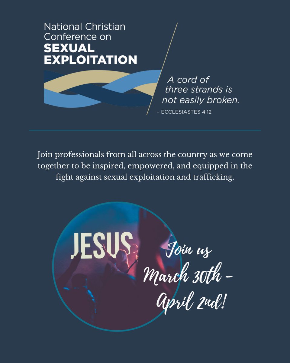 The National Christian Conference on Sexual Exploitation is coming up SOON!

We are excited and expectant for this upcoming conference in Louisville from March 30th to April 2nd.

Learn more: institute-events.zohobackstage.com/NationalChrist…