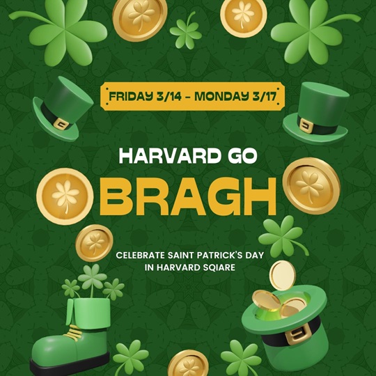 The Harvard Square Business Associations welcomes you to celebrate Saint Patrick's Day in Harvard Square.

On March 17th, we're all a little Irish!

harvardsquare.com/harvard-go-bra…