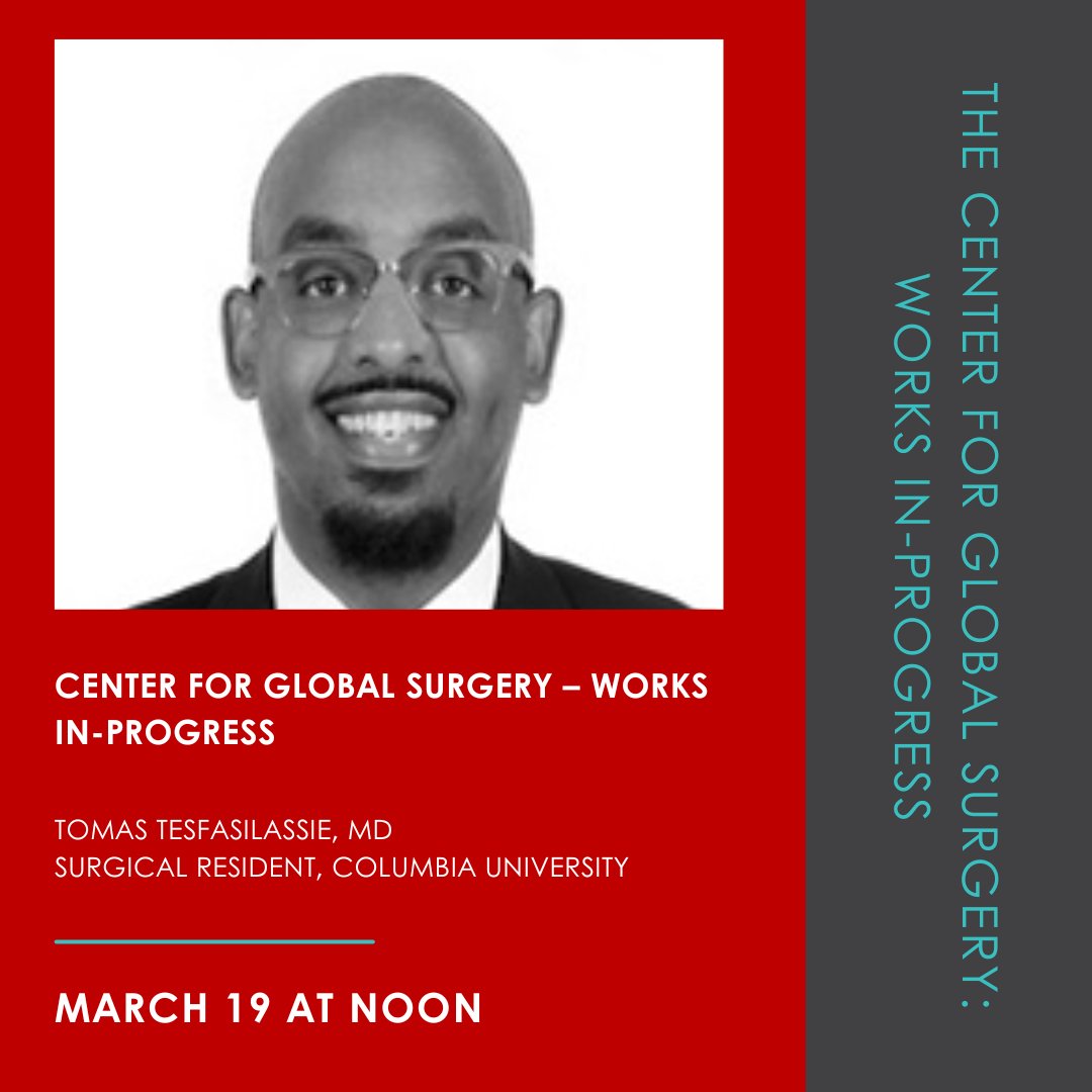 Center for Global Surgery (@uucgs) on Twitter photo Join us on Wednesday, March 19 at noon (ZOOM) for updates on our collaborative projects in Hawassa, Ethiopia by our current fellow Tomas Tesfasilassie, MD.
Please contact GlobalSurgery@hsc.utah.edu for more information. Join us on Wednesday, March 19 at noon (ZOOM) for updates on our collaborative projects in Hawassa, Ethiopia by our current fellow Tomas Tesfasilassie, MD.
Please contact GlobalSurgery@hsc.utah.edu for more information.