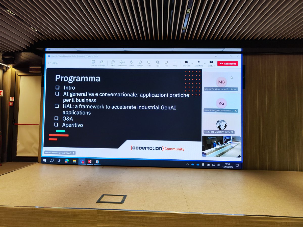 gjuljo's tweet image. Inizia l&apos;AperiTech dedicato alla #GenerativeAI con #Codemotion e #PosteItaliane!