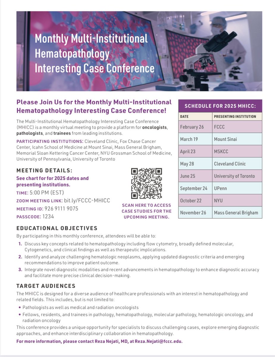 Reza Nejati (@rezamnejati) on Twitter photo Don’t miss the next MHICC! Connect with experts across North America to discuss challenging cases and new diagnostic approaches.
🗓 March 19, 2025 | ⏰ 5 PM EST
🔗 Join here: tinyurl.com/3ce24vrm
<a href="/FoxChaseCancer/">Fox Chase Cancer Center</a> <a href="/templepathology/">Temple Pathology</a> #Pathology #MedicalEducation
#MHICC Don’t miss the next MHICC! Connect with experts across North America to discuss challenging cases and new diagnostic approaches.
🗓 March 19, 2025 | ⏰ 5 PM EST
🔗 Join here: tinyurl.com/3ce24vrm
<a href="/FoxChaseCancer/">Fox Chase Cancer Center</a> <a href="/templepathology/">Temple Pathology</a> #Pathology #MedicalEducation
#MHICC