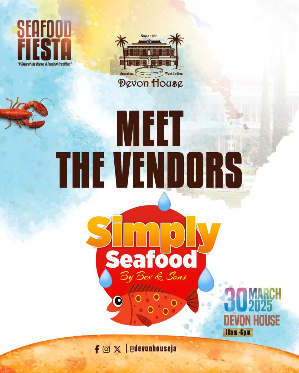 Get that authentic Hellshire vibe right here at Devon House! 🏝️🐟🔥 Join us on March 30, 2025, at the Seafood Fiesta and enjoy fresh, flavorful seafood from Simply Seafood by Bev &amp; Sons. 🍤🦀 The taste of the beach, in the heart of the city! 🌊😋 #SeafoodFiesta #DevonHouseJA