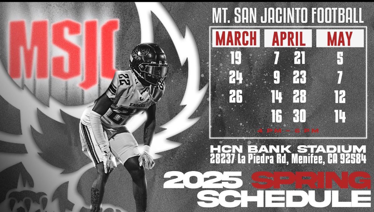 Justin J. Schaeffer (@coachjschaeffer) on Twitter photo Spring is in the air!
<a href="/msjcfootball/">Mt. San Jacinto College Football</a>
HC/DC: <a href="/coach_mo_/">Casey Mazzotta</a>
OC/QB: <a href="/syansane9/">Sekou Yansane</a>
WR: <a href="/CoachPage70/">Cory Page</a>
RB: <a href="/CoachWoods_RB/">Tim Woods</a>
OL: <a href="/MSJC_OL_CoachZD/">CoachDilley_OL_MSJC</a>
TE/H: <a href="/CoachMac43/">8056608191</a>
DL: <a href="/CoachX92/">Coach X</a>
LB: <a href="/MattWillardII/">Matt Willard</a>
DB/STC: <a href="/CoachJSchaeffer/">Justin J. Schaeffer</a>
#JacDNA #SoarEagle Spring is in the air!
<a href="/msjcfootball/">Mt. San Jacinto College Football</a>
HC/DC: <a href="/coach_mo_/">Casey Mazzotta</a>
OC/QB: <a href="/syansane9/">Sekou Yansane</a>
WR: <a href="/CoachPage70/">Cory Page</a>
RB: <a href="/CoachWoods_RB/">Tim Woods</a>
OL: <a href="/MSJC_OL_CoachZD/">CoachDilley_OL_MSJC</a>
TE/H: <a href="/CoachMac43/">8056608191</a>
DL: <a href="/CoachX92/">Coach X</a>
LB: <a href="/MattWillardII/">Matt Willard</a>
DB/STC: <a href="/CoachJSchaeffer/">Justin J. Schaeffer</a>
#JacDNA #SoarEagle