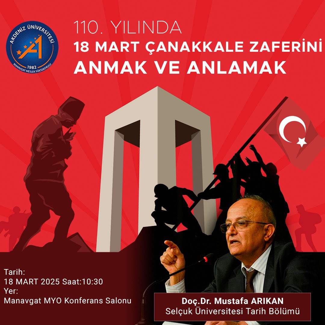 Manavgat Meslek Yüksekokulu (@aummyo) on Twitter photo Çanakkale Deniz Zaferimizin 110.yılında Selçuk Üniversitesi Tarih Bölümü Öğretim Üyesi Sayın Doç.Dr.Mustafa Arıkan hocamız 110.yılında 18 Mart Çanakkale Zaferini Anmak ve Anlamak konulu konferansı ile 18 Mart Salı günü 10:30’da Yüksekokulumuz bizlerle olacaktır 🇹🇷🇹🇷 <a href="/DrFatihUslu/">Fatih Uslu</a> Çanakkale Deniz Zaferimizin 110.yılında Selçuk Üniversitesi Tarih Bölümü Öğretim Üyesi Sayın Doç.Dr.Mustafa Arıkan hocamız 110.yılında 18 Mart Çanakkale Zaferini Anmak ve Anlamak konulu konferansı ile 18 Mart Salı günü 10:30’da Yüksekokulumuz bizlerle olacaktır 🇹🇷🇹🇷 <a href="/DrFatihUslu/">Fatih Uslu</a>