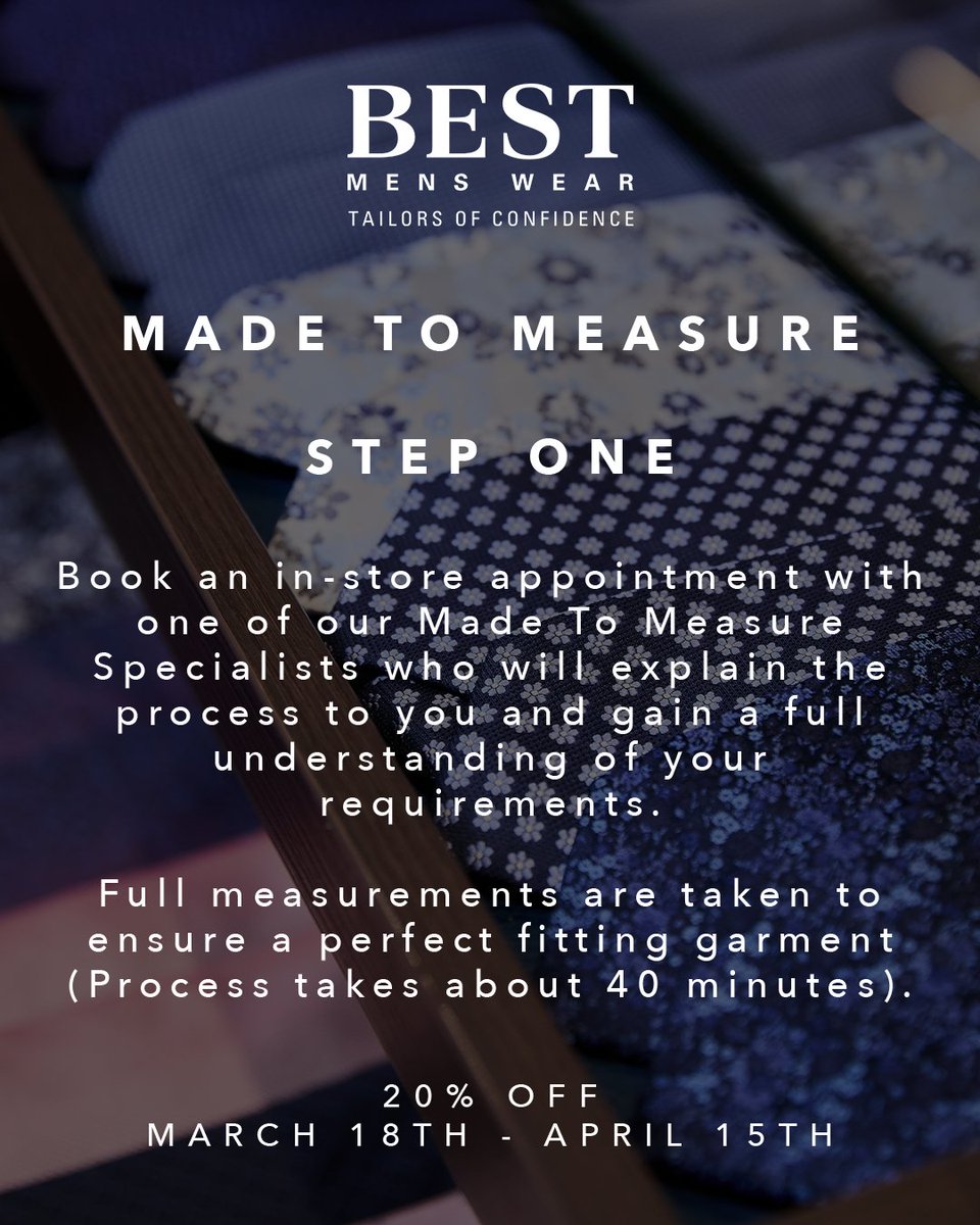 Made To Measure - Step One 🪡🧵

To learn more, and to book your appointment for 20% off, visit us in-store and online now here: ow.ly/1SST50VhbKf