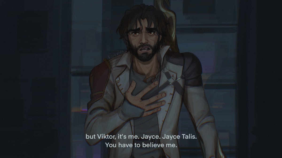 kidovna's tweet image. jayce visits a timeline where viktor was a minute too late #arcane #jayvik 

cw: suicide, blood