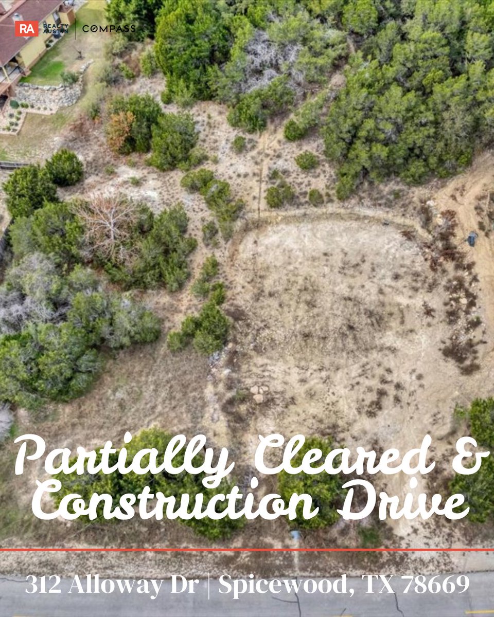 Want to build the home of your dreams? 312 Alloway Dr in Spicewood is a gorgeous 0.406-acre lot with so many extras - partially cleared, construction drive, connected to water, and an electrical pole placed. Offered at $150K.

Learn more: 512-423-6782

#lotforsale #spicewood