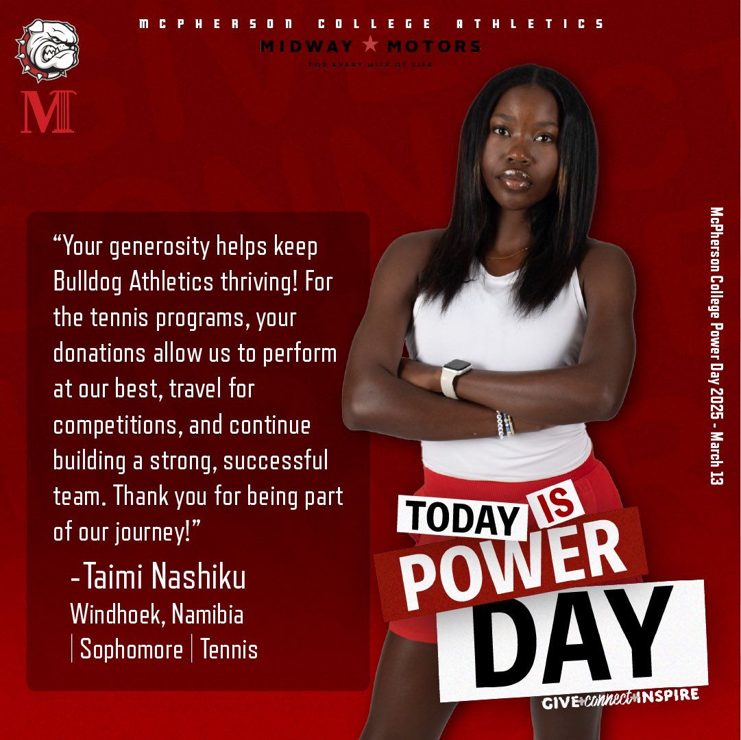 As we continue #PowerDay2025, we want to thank all who have donated and those who will donate to Bulldog Athletics! 

You can donate to Bulldog Athletics here!-mcpherson.edu/power/

We once again thank Midway Motors for their $25,000 Power Day Matching Gift!

#BulldogPride