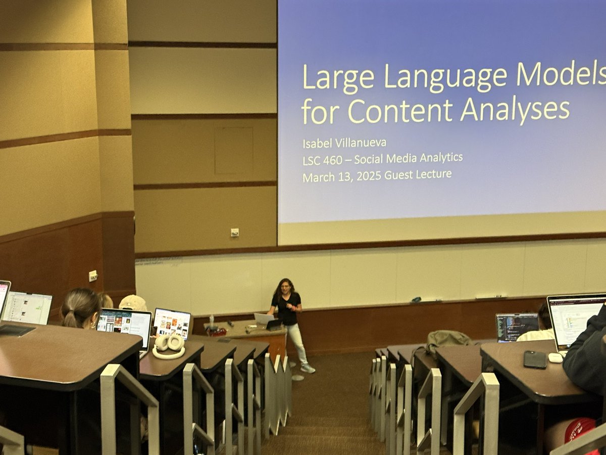 Kaiping Chen (@kaipingchen.bsky.social) (@kaiping_chen) on Twitter photo Our <a href="/UW_LSC/">UW-Madison LSC</a> PhD student Isabel Villanueva is sharing her research on using #LLMs for content analysis in the Social Media Analytics class now! #lsc460 Our <a href="/UW_LSC/">UW-Madison LSC</a> PhD student Isabel Villanueva is sharing her research on using #LLMs for content analysis in the Social Media Analytics class now! #lsc460