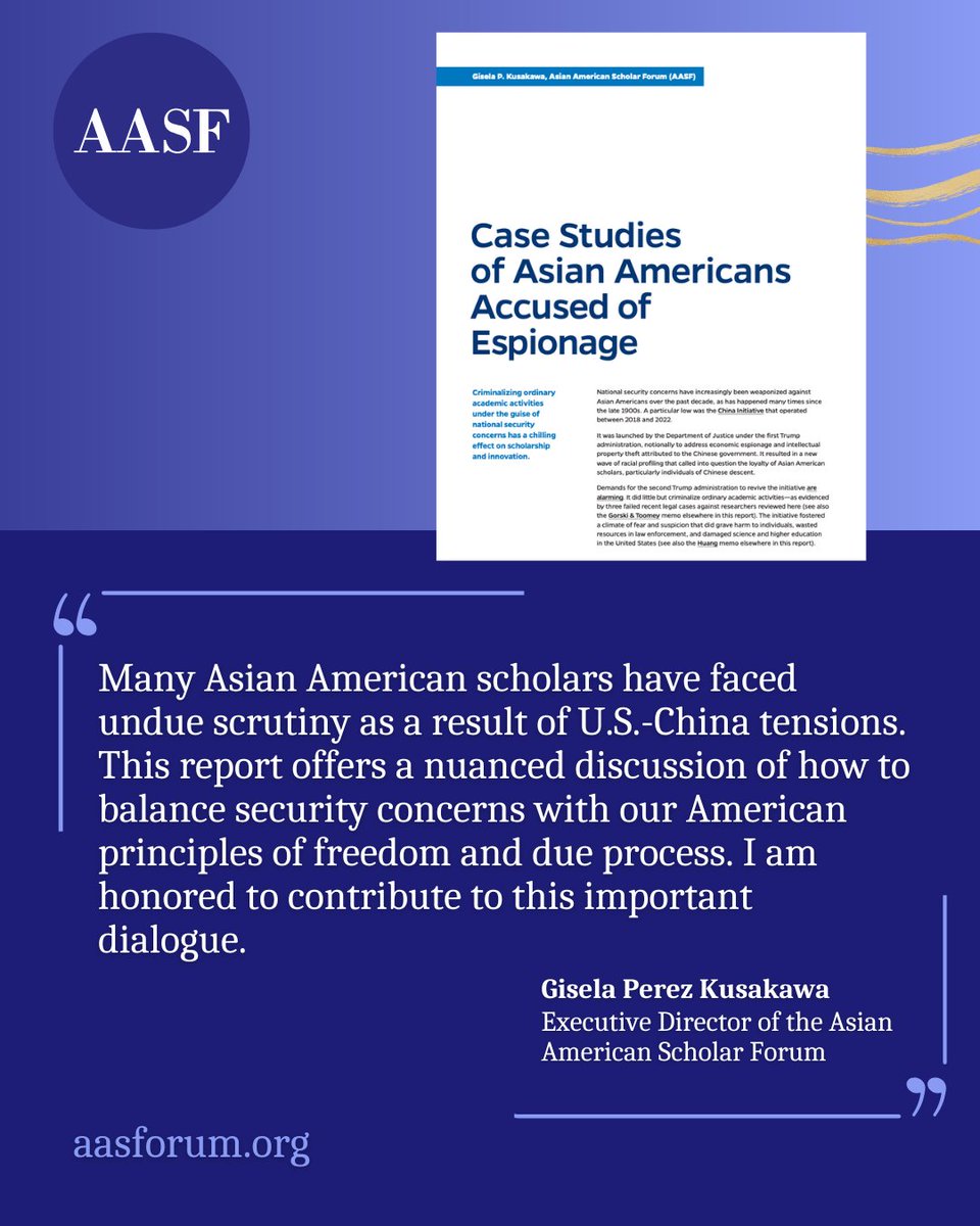 Asian American Scholar Forum (@aasforumorg) on Twitter photo <a href="/GKusakawa/">Gisela Perez Kusakawa</a>: “Many Asian American scholars have faced undue scrutiny in the current climate...This report offers a nuanced discussion of how to balance security concerns w/our American principles of freedom & due process. AASF is honored to contribute to this important dialogue.” <a href="/GKusakawa/">Gisela Perez Kusakawa</a>: “Many Asian American scholars have faced undue scrutiny in the current climate...This report offers a nuanced discussion of how to balance security concerns w/our American principles of freedom & due process. AASF is honored to contribute to this important dialogue.”