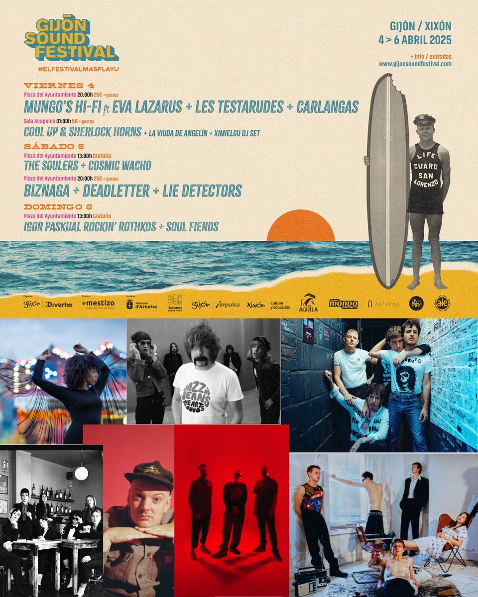 🎧 La música invade Gijón del 4 al 6 de abril con el Gijón Sound Festival 2025.

🎤 Mungo’s HI FI feat Eva Lazarus, Deadletter, Igor Paskual y muchos más.
🌟 Sesiones vermú gratuitas y conciertos inolvidables.
📍 #ELFESTIVALMASPLAYU ¡No faltes!
🔗  gijonsoundfestival.com