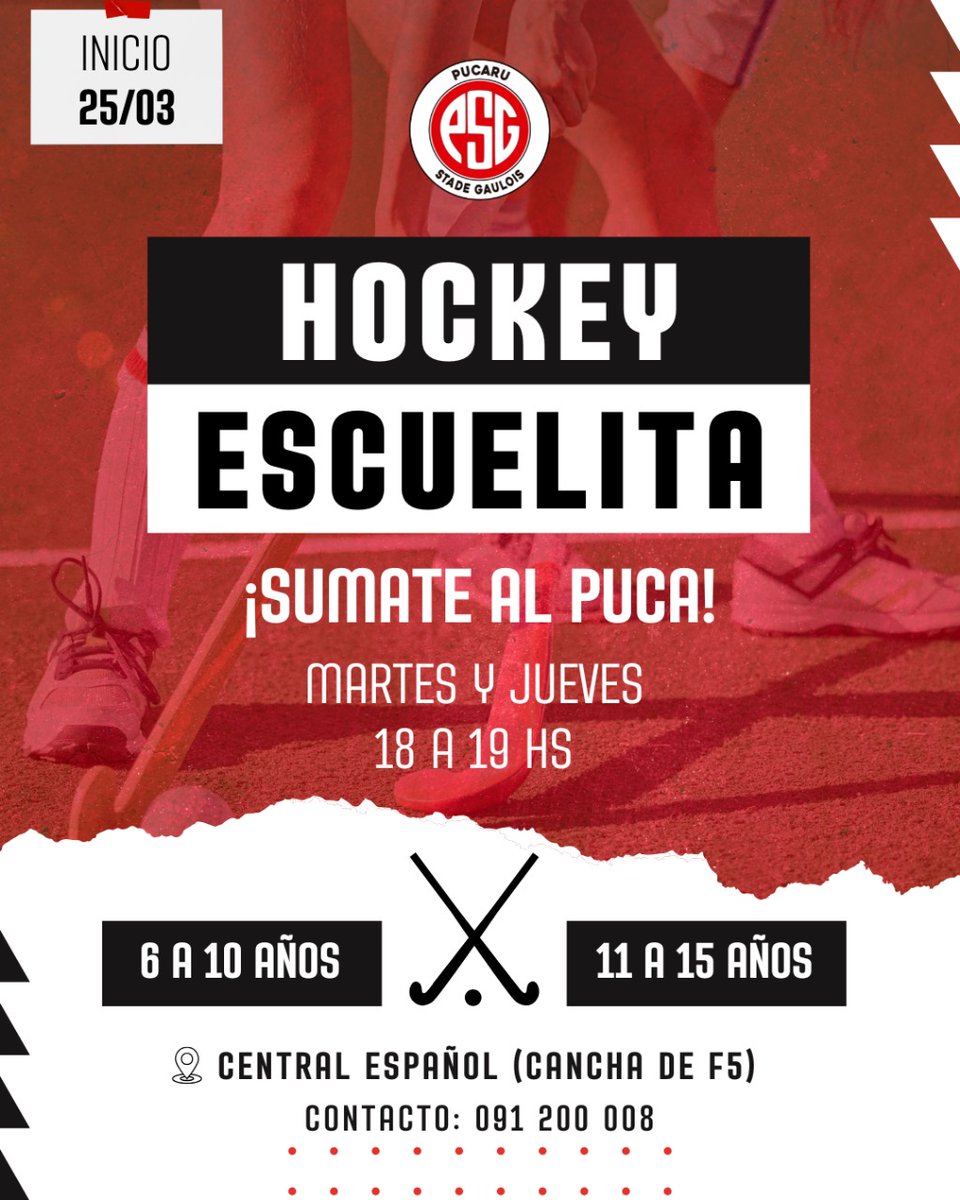 ¡El hockey 🏑 llegó al #Puca y queremos que seas parte!

Arranca la Escuelita y esto es lo que tenés que saber 👇🏻

➡️ Edades: 6 a 15 años
🏟️ Sede: Central Español
🗓️ Días y Horarios: Martes y Jueves, de 18 a 19 hs

#VamosPuca 🔴⚪🔴