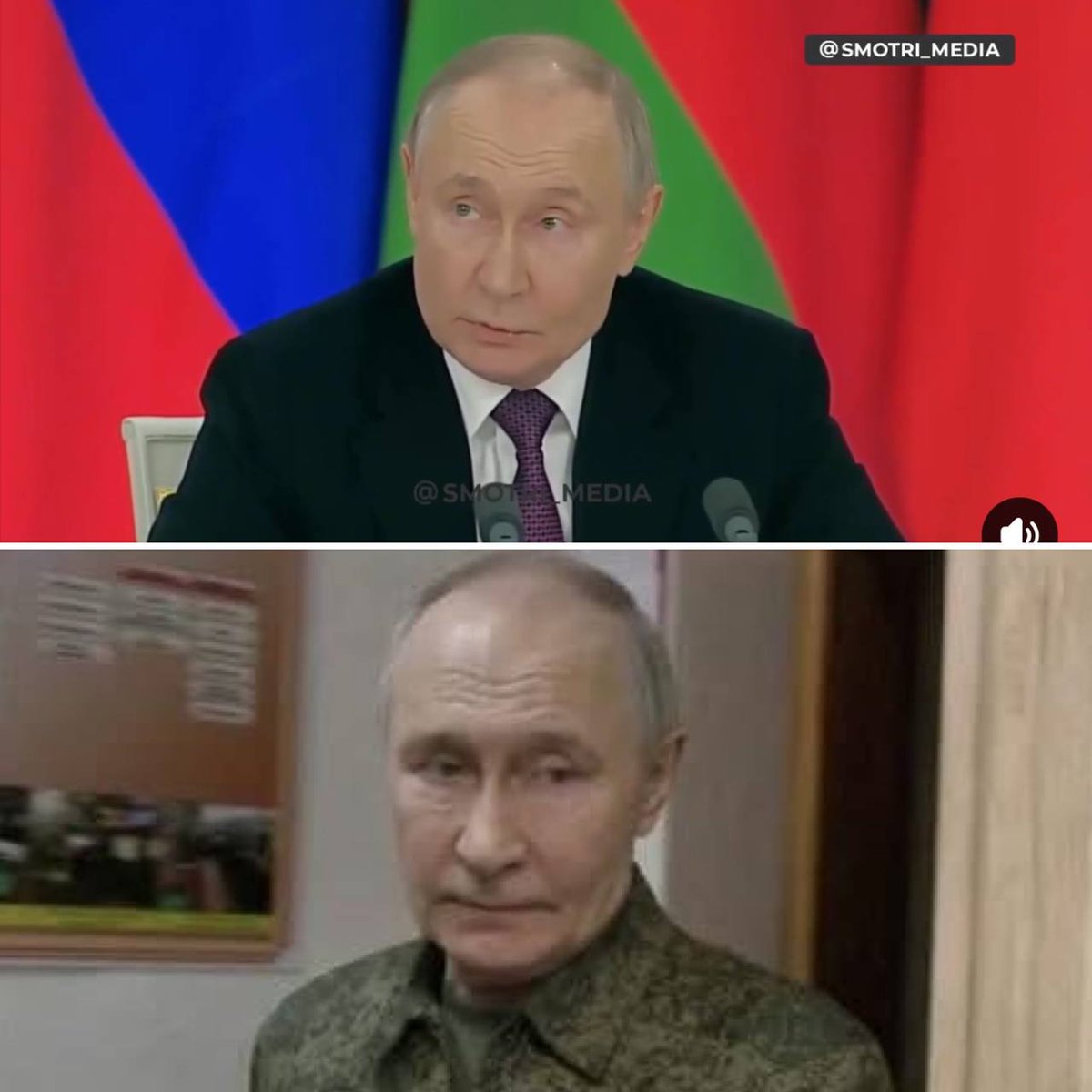 Putin's photos from today (top) and yesterday (bottom).
