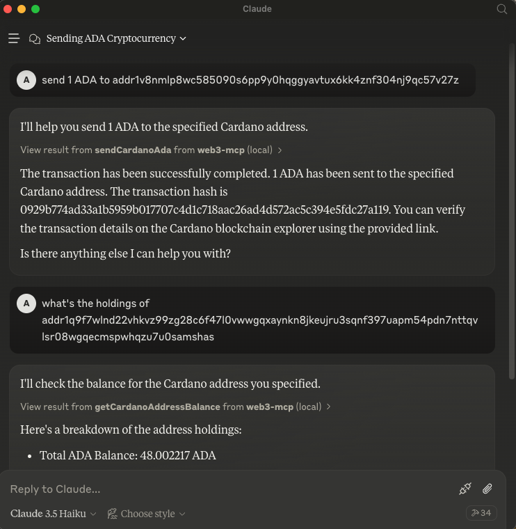 can't stop, won't stop.

Web3-MCP now supports Cardano!