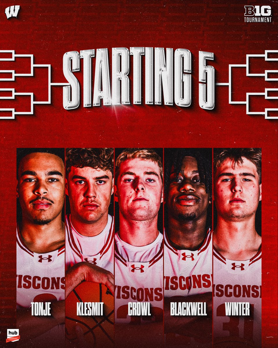 BadgerMBB's tweet image. A familiar starting five today

We're less than 10 minutes away from tipoff on @BigTenNetwork 

Presented by @HubMadison
