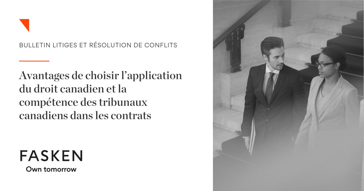 Soumettre vos contrats au droit canadien et aux tribunaux canadiens offre stabilité, rentabilité et fiabilité dans la résolution des litiges; découvrez pourquoi! 

ow.ly/390l50VhyBp

#Fasken