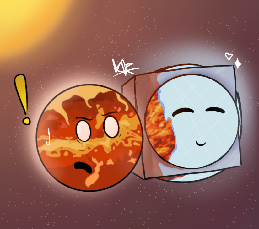 KarolAfterr's tweet photo. Ice Cube and Venus!! :3 When Ice Cube is exposed to high temperatures for too long, his frozen ocean turns into a Lava instead of boiling!! Recreation on the video, made in Spore Galactic Adventures. #solarballs #venus #oc #solarballsoc #venussolarballs #orginalcharacter #planet https://t.co/7hTi6olMa0
