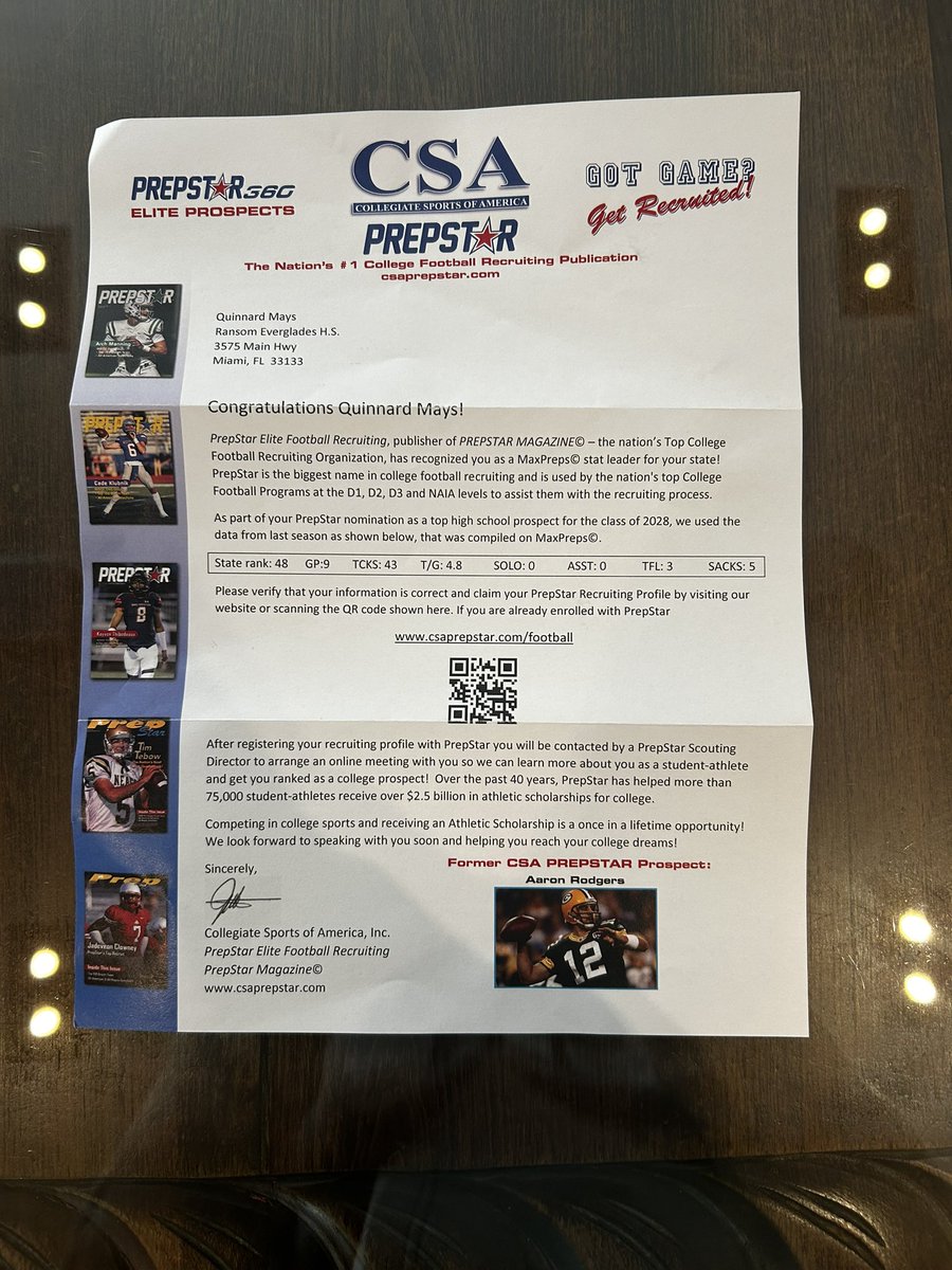 Blessed to receive a letter from <a href="/CSAPrepStar/">PREPSTAR</a> <a href="/PrepstarFlorida/">Derek Del Rosal</a>
