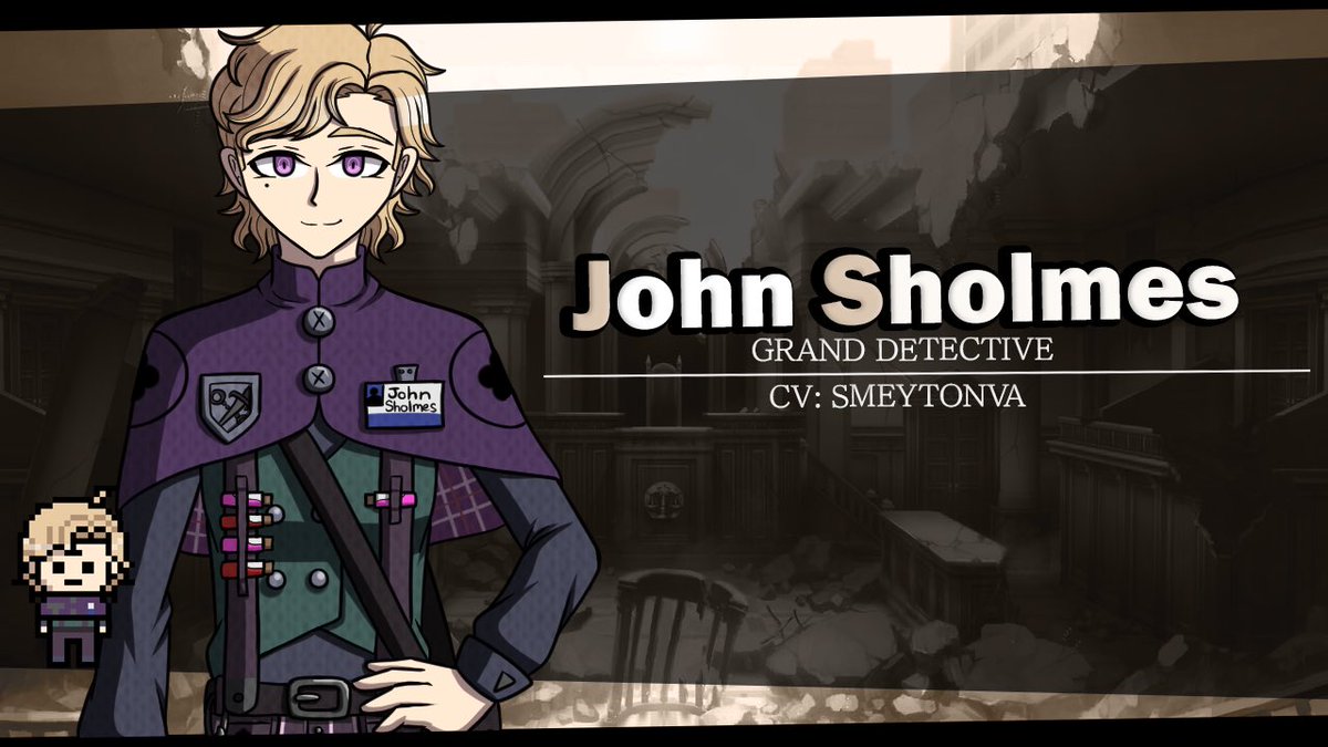 🔍ROLE ANNOUNCEMENT🖊️ 

I am elated to announce that I will be voicing John Sholmes in “Danganronpa Law and Order” Id like to give thanks to <a href="/TrialOfDR/">Team Law & Order</a> for casting me, and I hope your ready to see your fav British detective in action

please support this project and the other VAs