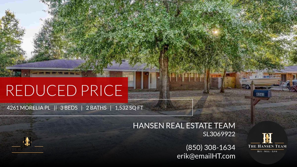 HansenTeam's tweet photo. 📍 Reduced Price 📍 This recently reduced home at 4261 Morelia Pl in Pensacola won't last long, so, don't wait to set up a showing! Reach out here or at (850) 308-1634 for more information!

Erik Hansen Real Estate Team
KW Realty G... https://t.co/RVulUGJ2Hd https://t.co/xfZ6Ni2Sxy