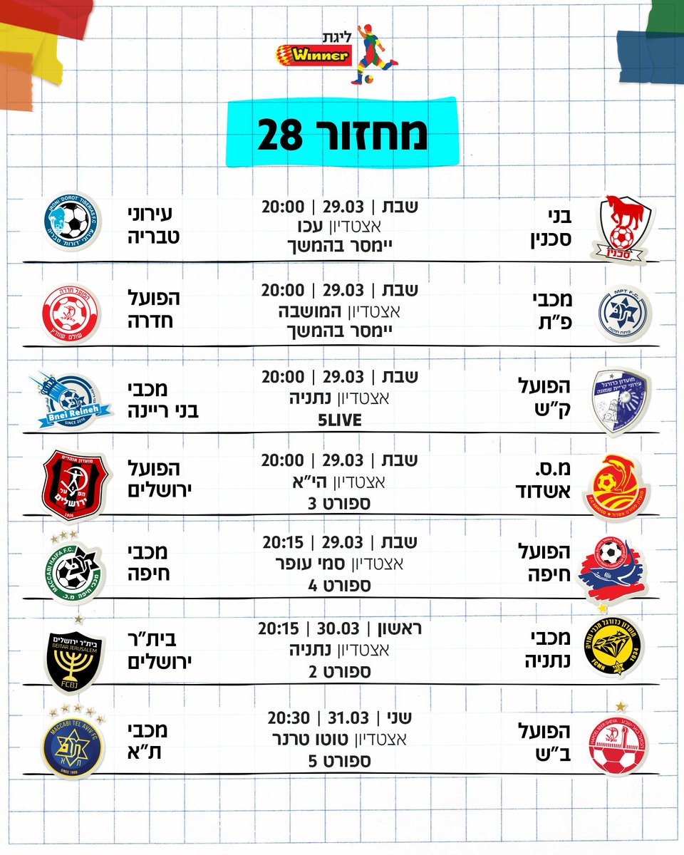 IPFL_FOOTBALL's tweet photo. לפניכם מועדי מחזורים 28-33 בליגת Winner 🗓️ https://t.co/a4BnkPX53X