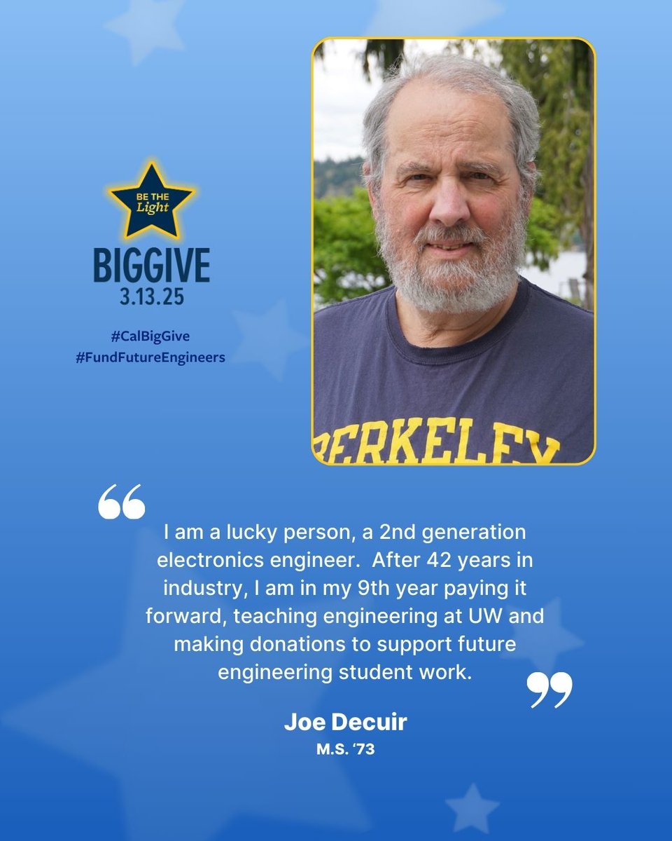 BerkeleyME's tweet image. Your #MEgaGive donations can make a lasting impact on ME students! We&apos;re grateful for donors like Joe Decuir who, in honor of his father, enabled the department to acquire a 3D metal printer with his generous gift.

What will your impact be? give.berkeley.edu/me
#CalBigGive