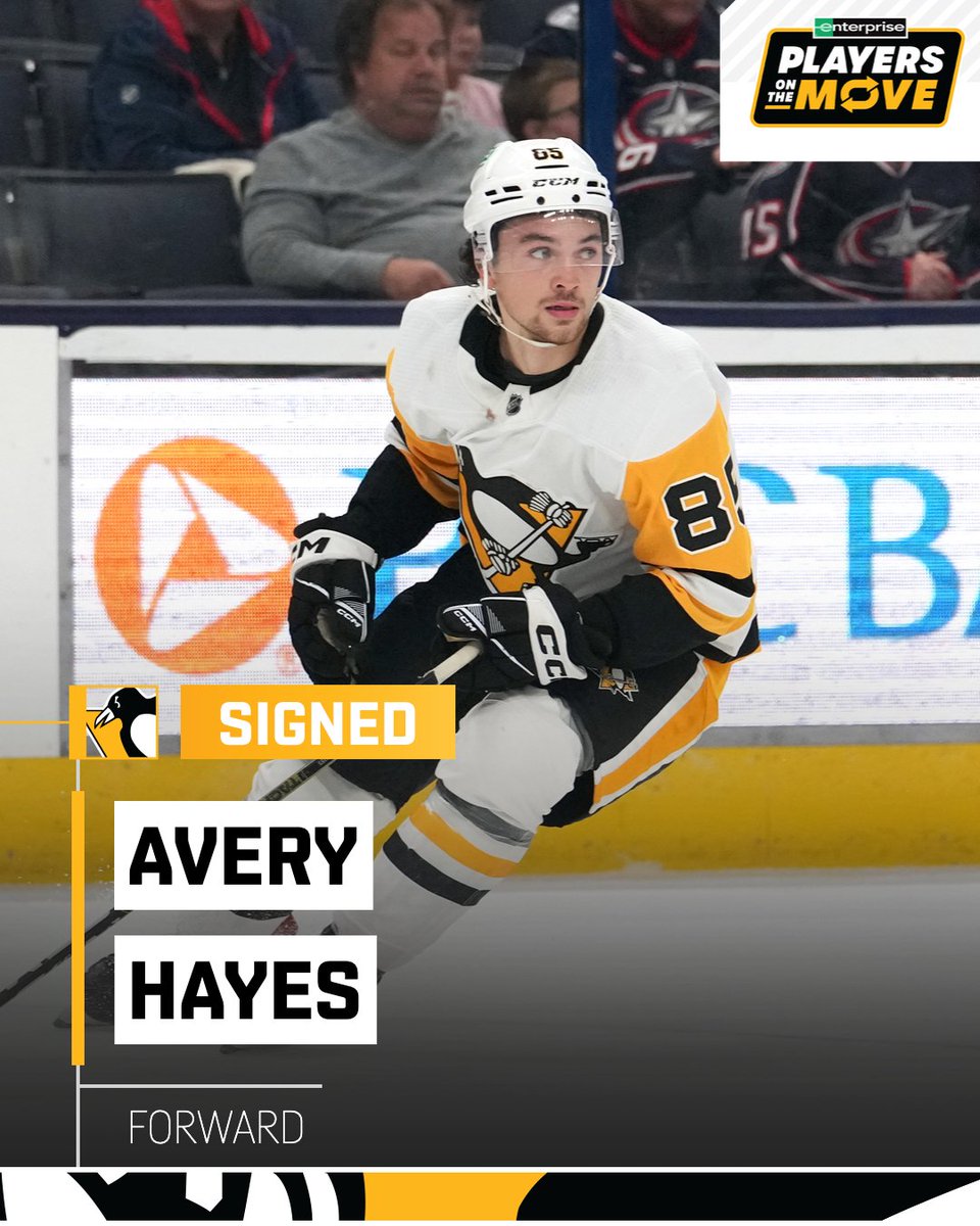 Pittsburgh Penguins (@penguins) on Twitter photo The Penguins have signed forward Avery Hayes to a two-year entry-level contract.
Hayes has spent the 2024.25 season with the <a href="/WBSPenguins/">Wilkes-Barre/Scranton Penguins</a>. Through 44 games, he has recorded 17 goals, 18 assists, and 35 points.
Details: pens.pe/3R6OC5l The Penguins have signed forward Avery Hayes to a two-year entry-level contract.
Hayes has spent the 2024.25 season with the <a href="/WBSPenguins/">Wilkes-Barre/Scranton Penguins</a>. Through 44 games, he has recorded 17 goals, 18 assists, and 35 points.
Details: pens.pe/3R6OC5l