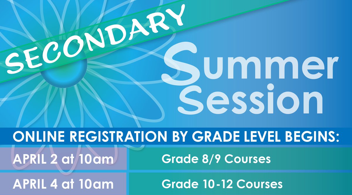It's almost time for those interested in #BurnabySchools Summer Session high school classes to register.

NEW THIS YEAR FOR SECONDARY COURSES:
The day to register depends on the grade level of the course.

Online brochures are coming soon. Learn more: ow.ly/TtvR50VgQrg