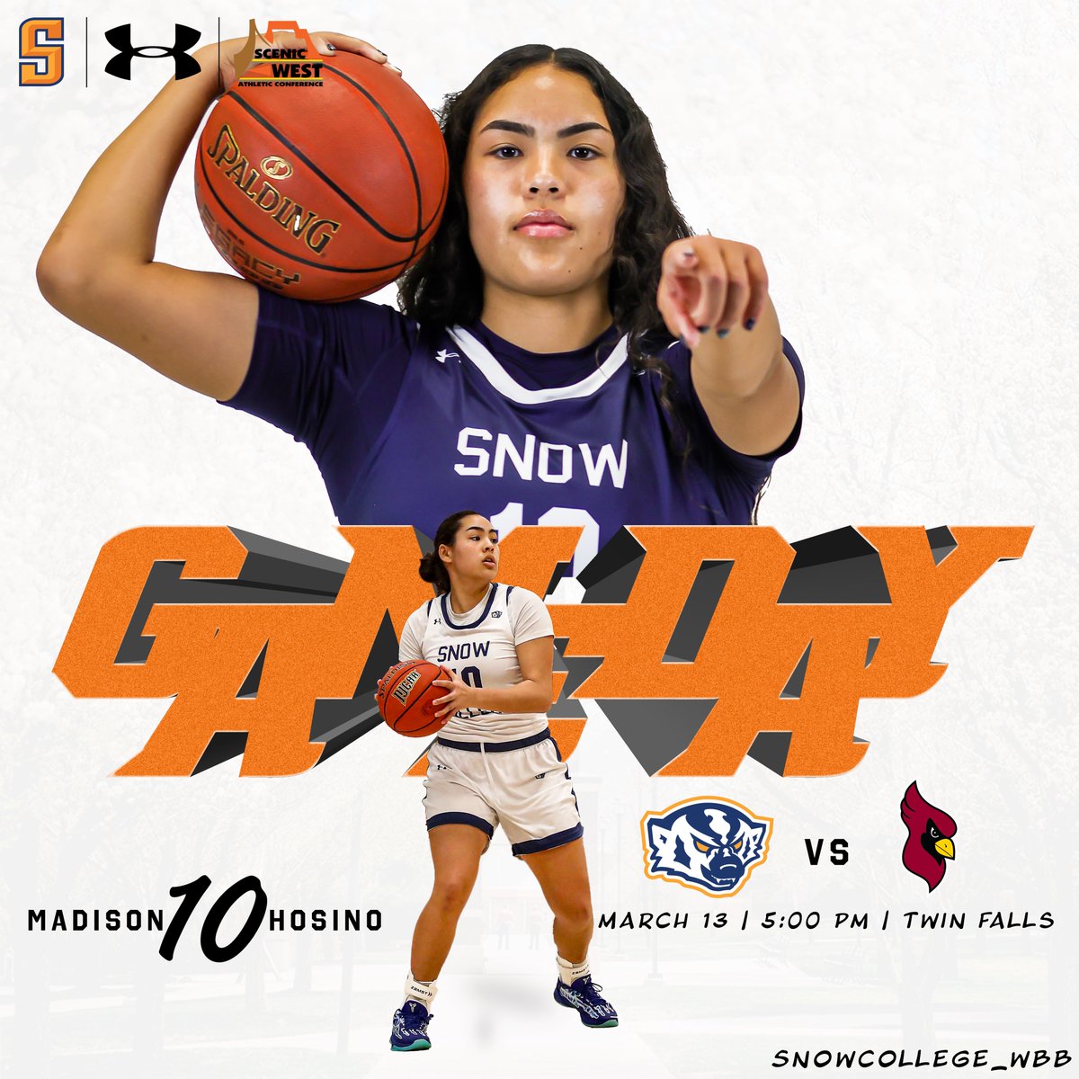 🏀GAME DAY!🏀
Region 18 Tournament -- First Round
🆚: <a href="/nicathletics/">North Idaho College Athletics</a> 
📍: Twin Falls, Idaho | CSI Gymnasium
⏰: 5:00 p.m.
📺: bit.ly/SWACDigNet
📊: bit.ly/SnowWBBStats