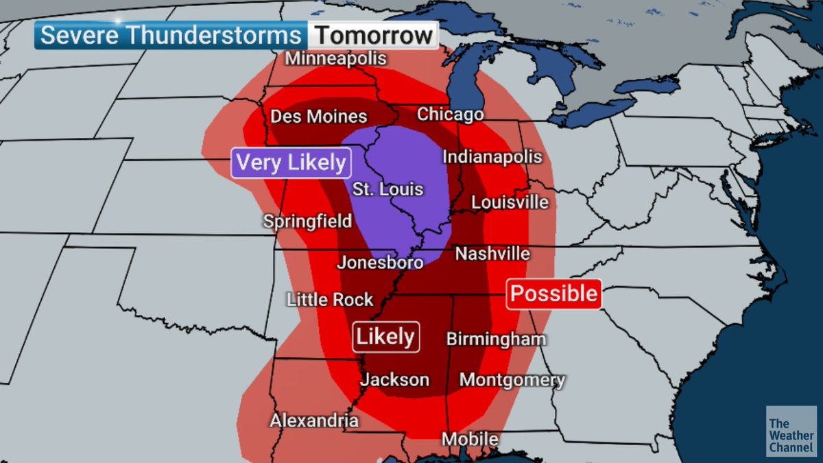 weatherchannel's tweet photo. Dangerous storms are in the forecast tomorrow. Are you prepared? https://t.co/Qf4PE3ddOV