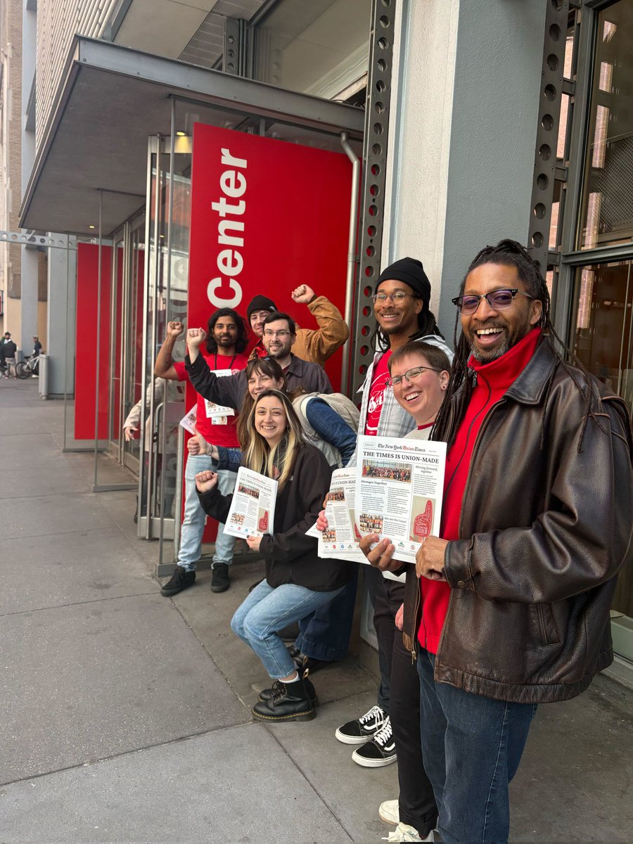 NYTGuildTech's tweet image. As our coworkers in The Athletic and Wirecutter fight to join our unit, management is using a familiar union-busting playbook. But we know we belong together and are out here today, standing together, celebrating what we can accomplish across The Times.
