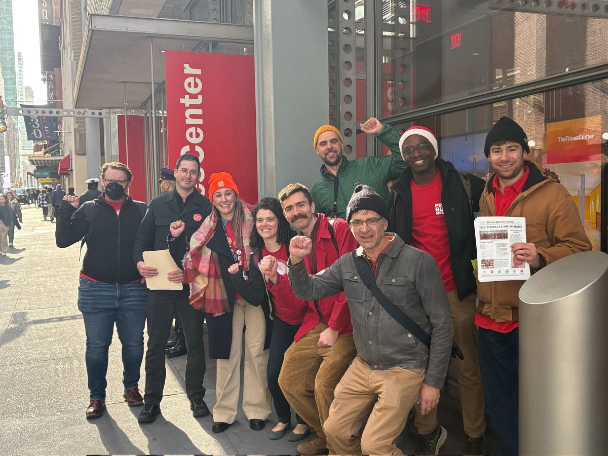 NYTGuildTech's tweet image. As our coworkers in The Athletic and Wirecutter fight to join our unit, management is using a familiar union-busting playbook. But we know we belong together and are out here today, standing together, celebrating what we can accomplish across The Times.