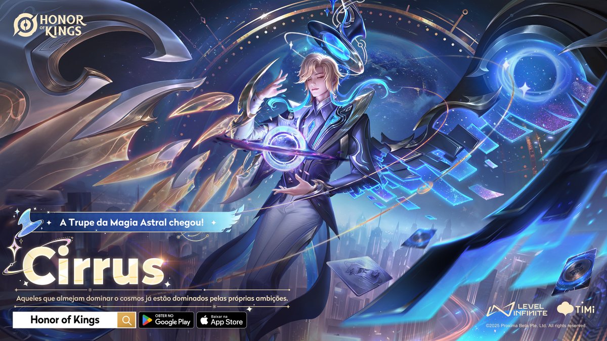 HoK_BR's tweet photo. O novo visual do Cirrus - Magia Astral será lançado amanhã!
🌌Ilumine a galáxia com esse visual único!
#HonorofKings #HOK #TimeforMiracles #newskin #Cirrus #AstralMagic https://t.co/0pTeMOdyl4