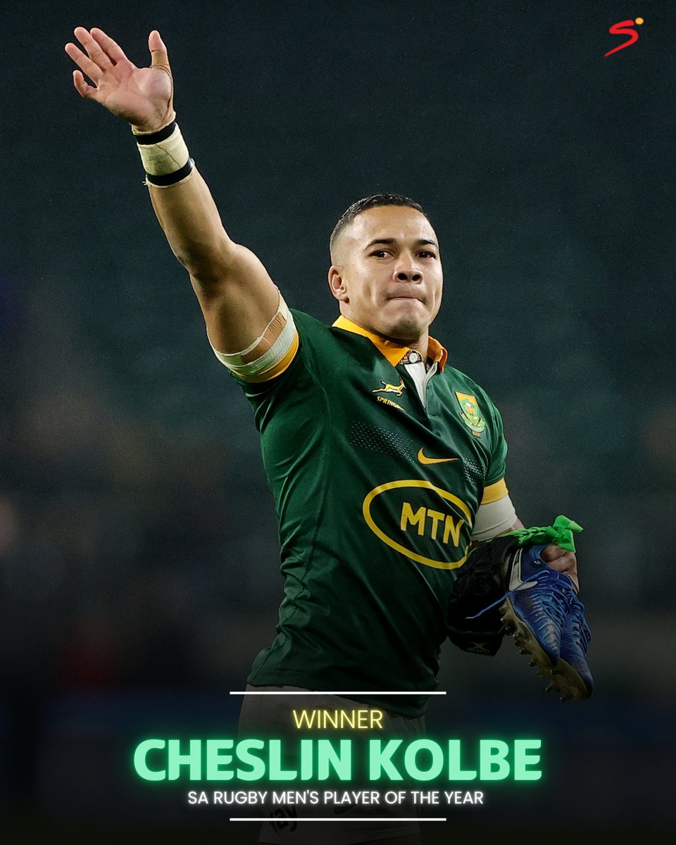 Cheslin Kolbe is awarded the SA Rugby Men's Player of the Year 🇿🇦💥

#SARugbyAwards