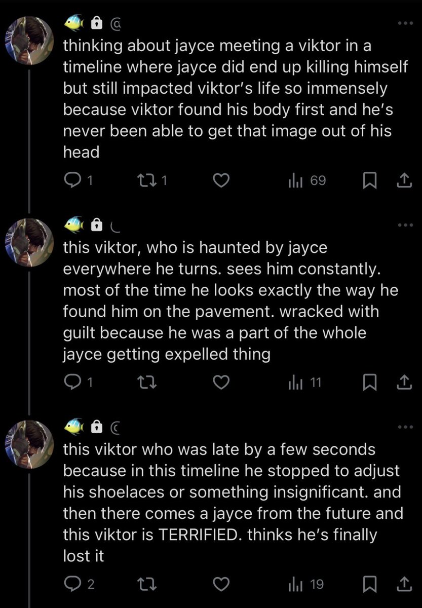 kidovna's tweet image. haha thank you! all i have in extras is this uneloquent thread from my priv :’) 

i also think this viktor took jayce’s journal and created a version of him in his head based on his writings
