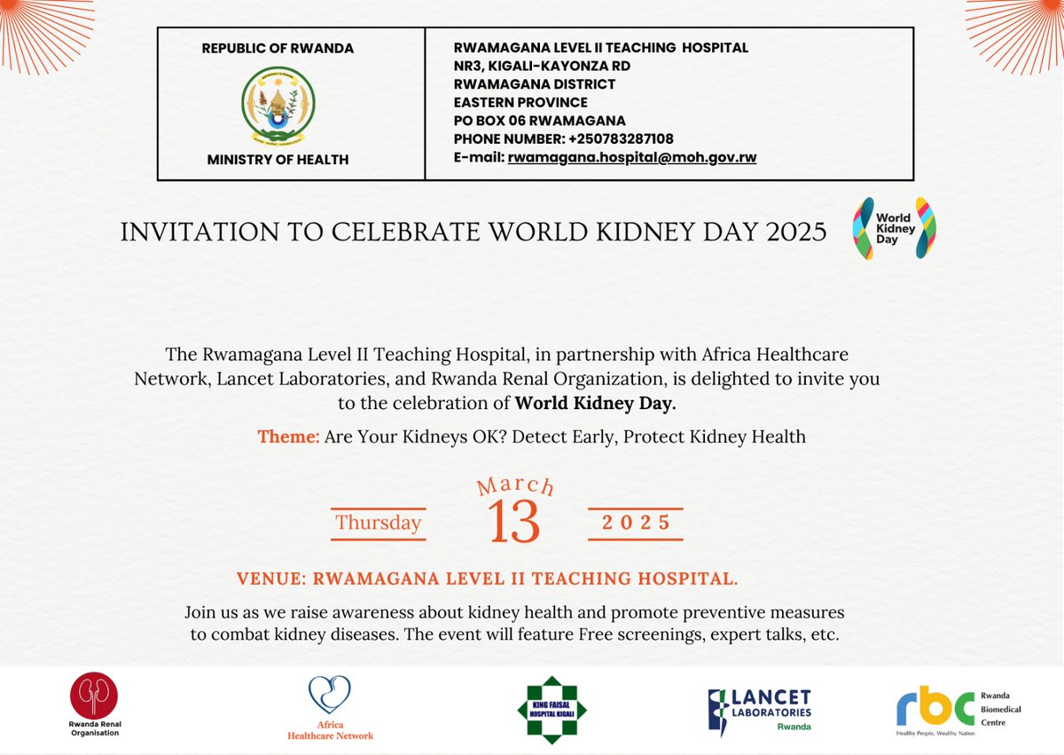 Dr. Ineza H Vainqueur MD (@vainqueurh) on Twitter photo 🌍 Today is World Kidney Day
As a #medicaldoctor and I’m proud to join efforts in raising awareness about kidney health. Early detection saves lives, and together, we can make a difference.
Let’s protect our kidneys and save lives! 💪
#WorldKidneyDay #KidneyHealth <a href="/RBCRwanda/">Rwanda Biomedical Centre</a> 🌍 Today is World Kidney Day
As a #medicaldoctor and I’m proud to join efforts in raising awareness about kidney health. Early detection saves lives, and together, we can make a difference.
Let’s protect our kidneys and save lives! 💪
#WorldKidneyDay #KidneyHealth <a href="/RBCRwanda/">Rwanda Biomedical Centre</a>