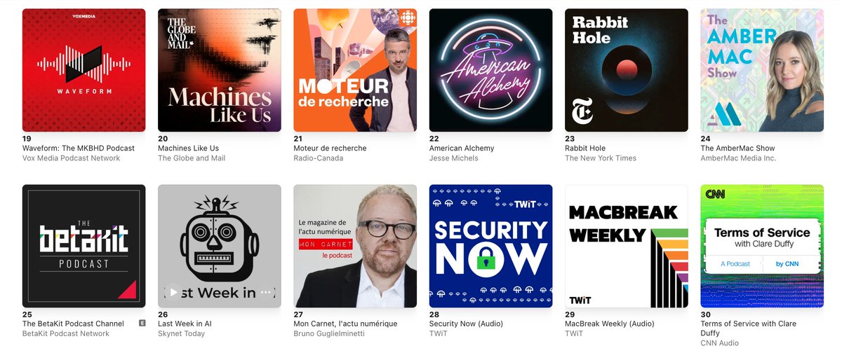 Amber Mac (@ambermac) on Twitter photo 🇨🇦 It's tough as a Made-in-Canada show to make it into the podcast charts, but happy to see The AmberMac Show holding its own alongside some awesome Canadian creators and publishers in the Technology section in Apple Podcasts: <a href="/Guglielminetti/">Bruno Guglielminetti | Mon Carnet</a> <a href="/BetaKit/">BetaKit</a> <a href="/taylor_owen/">Taylor Owen</a>
cc 🇨🇦 It's tough as a Made-in-Canada show to make it into the podcast charts, but happy to see The AmberMac Show holding its own alongside some awesome Canadian creators and publishers in the Technology section in Apple Podcasts: <a href="/Guglielminetti/">Bruno Guglielminetti | Mon Carnet</a> <a href="/BetaKit/">BetaKit</a> <a href="/taylor_owen/">Taylor Owen</a>
cc