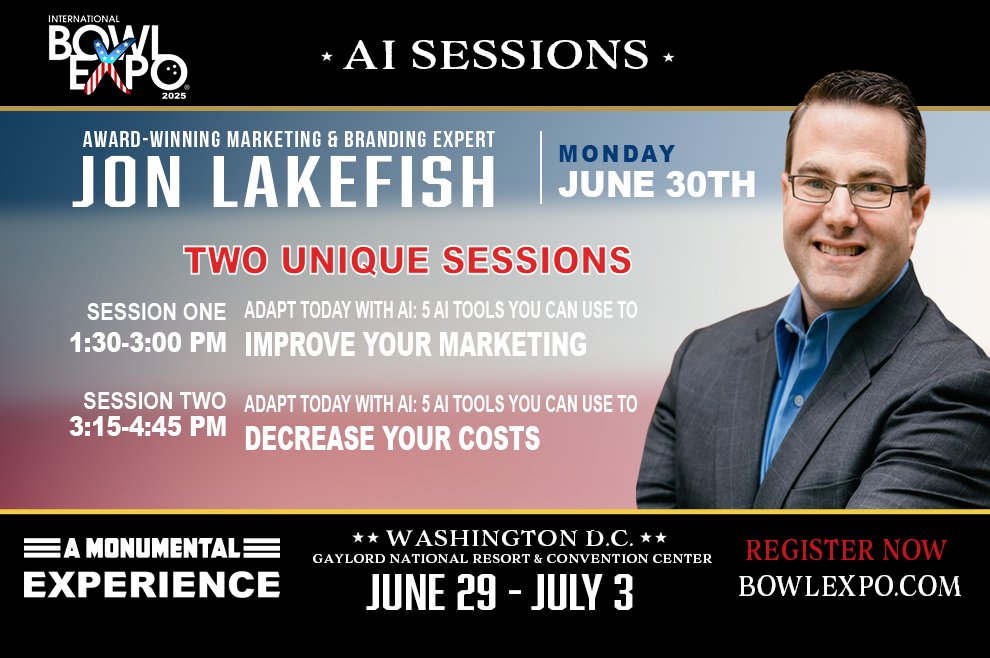 Ready to take your marketing to the next level and reduce costs? Join us at Bowl Expo for two exclusive AI Sessions where you'll discover AI tools you can start using TODAY. Register today at bowlexpo.com #bowlexpo25